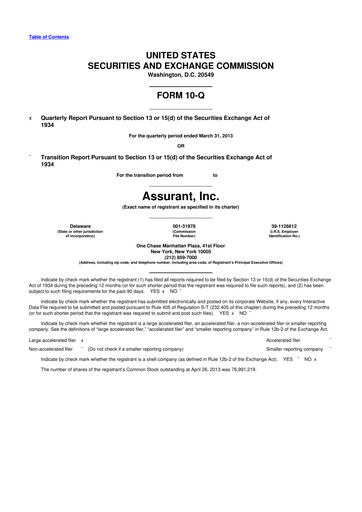 Thumbnail Assurant 10-Q Quarterly Report FY2013 