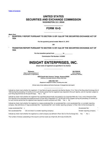 Thumbnail Insight Enterprises
 10-Q Quarterly Report FY2013 