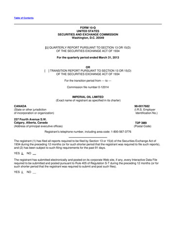 Thumbnail Imperial Oil
 10-Q Quarterly Report FY2013 