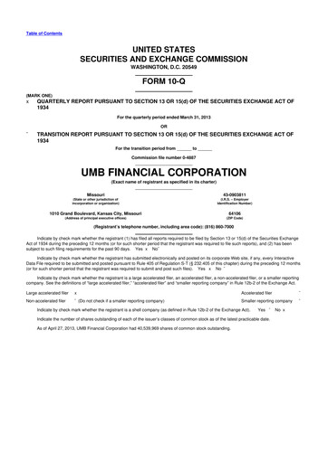 Thumbnail UMB Financial 10-Q Quarterly Report FY2013 
