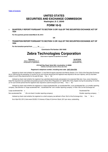 Miniature Zebra Technologies 10-Q Rapport trimestriel 2013 