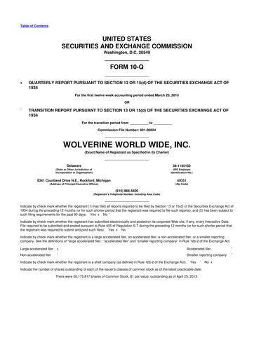 Thumbnail Wolverine World Wide
 10-Q Quarterly Report FY2013 