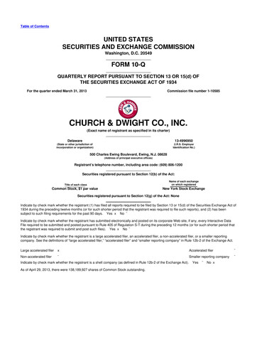 Thumbnail Church & Dwight
 10-Q Quarterly Report FY2013 