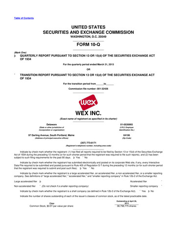 Thumbnail WEX 10-Q Quarterly Report FY2013 