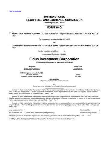 Miniature Fidus Investment Corporation 10-Q Rapport trimestriel  