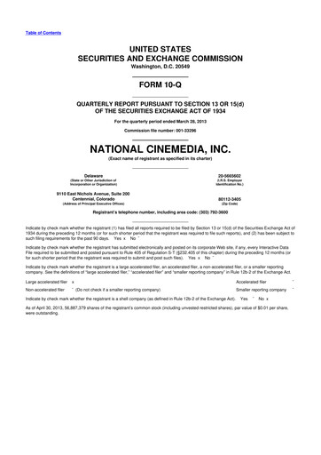 Thumbnail National CineMedia 10-Q Quarterly Report FY2013 