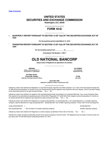 Thumbnail Old National Bank
 10-Q Quarterly Report FY2013 