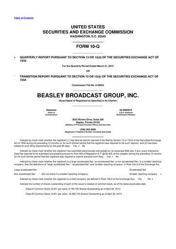 Thumbnail Beasley Broadcast Group
 10-Q Quarterly Report FY2013 
