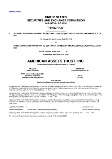 Vorschaubild American Assets Trust
 10-Q Quartalsbericht 2013 