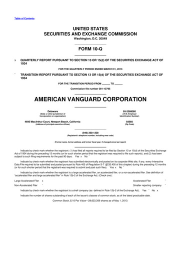 Miniature American Vanguard 10-Q Rapport trimestriel 2013 