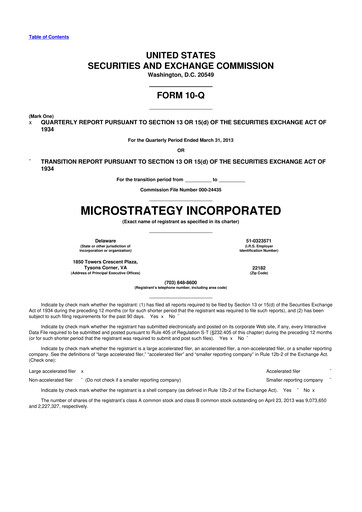 Miniature Strategy 
 (MicroStrategy) 10-Q Rapport trimestriel 2013 