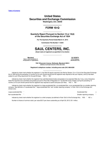 Miniature Saul Centers 10-Q Rapport trimestriel 2013 