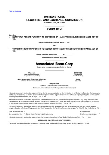 Thumbnail Associated Banc-Corp
 10-Q Quarterly Report FY2013 