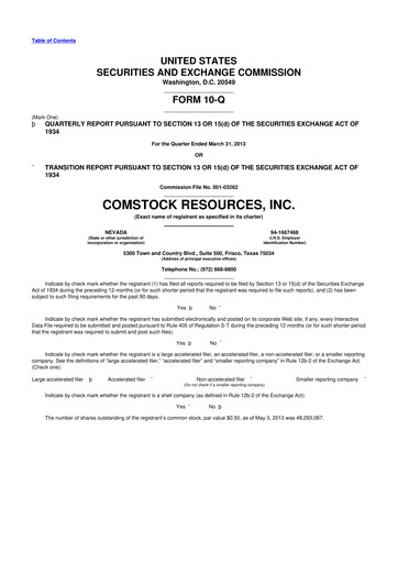 Thumbnail Comstock Resources 10-Q Quarterly Report FY2013 