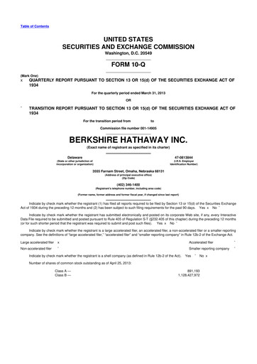 Vorschaubild Berkshire Hathaway  10-Q Quartalsbericht 2013 