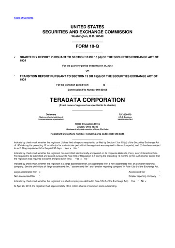 Thumbnail Teradata 10-Q Quarterly Report FY2013 