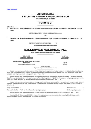 Miniature EXL Service
 10-Q Rapport trimestriel 2013 