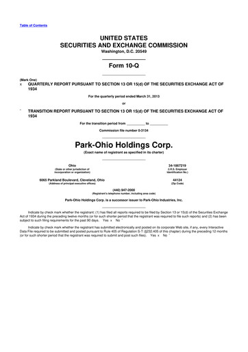 Thumbnail ParkOhio Holdings Corp. 10-Q Quarterly Report FY2013 