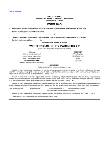 Miniature Western Midstream
 10-Q Rapport trimestriel 2013 