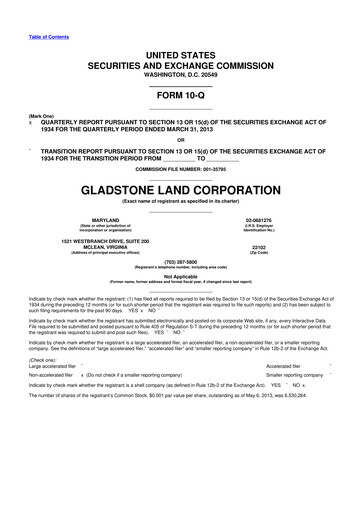 Thumbnail Gladstone Land 10-Q Quarterly Report FY2013 