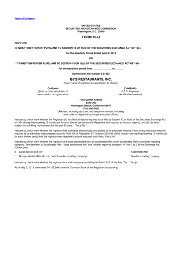 Thumbnail BJ's Restaurants
 10-Q Quarterly Report FY2013 