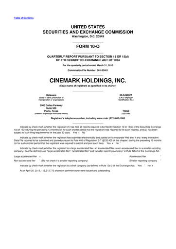 Thumbnail Cinemark Theatres
 10-Q Quarterly Report FY2013 