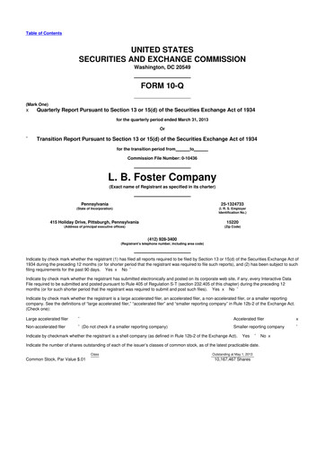 Thumbnail L.B. Foster 10-Q Quarterly Report FY2013 