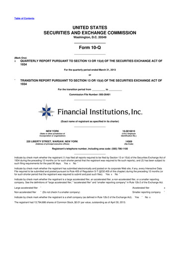 Thumbnail Financial Institutions 10-Q Quarterly Report FY2013 