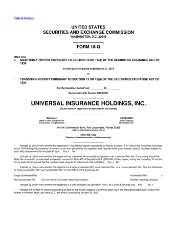 Thumbnail Universal Insurance Holdings 10-Q Quarterly Report FY2013 