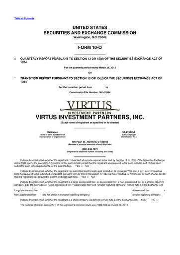 Vorschaubild Virtus Investment Partners 10-Q Quartalsbericht 2013 