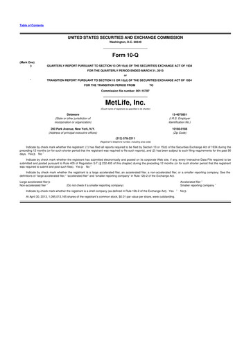 Thumbnail MetLife 10-Q Quarterly Report FY2013 