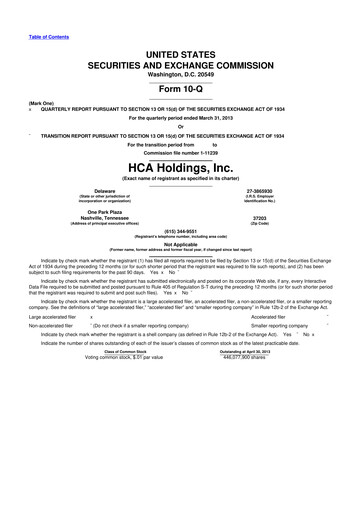 Thumbnail HCA Healthcare 10-Q Quarterly Report FY2013 