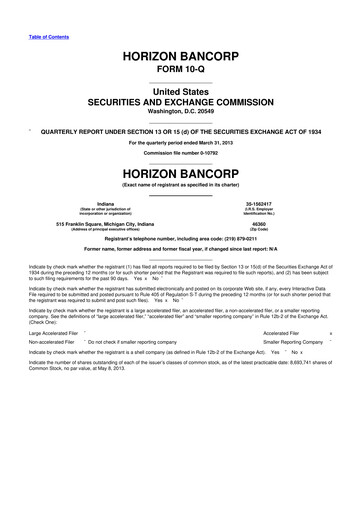 Thumbnail Horizon Bancorp 10-Q Quarterly Report FY2013 