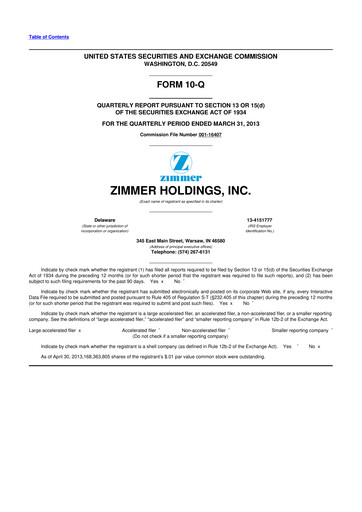 Thumbnail Zimmer Biomet 10-Q Quarterly Report FY 
