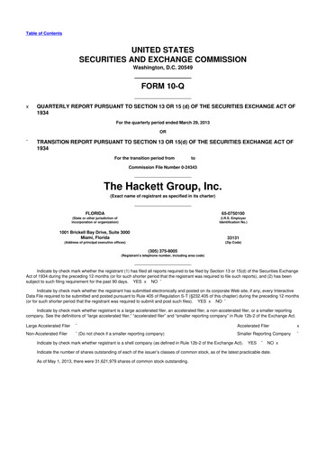 Vorschaubild The Hackett Group

 10-Q Quartalsbericht 2013 