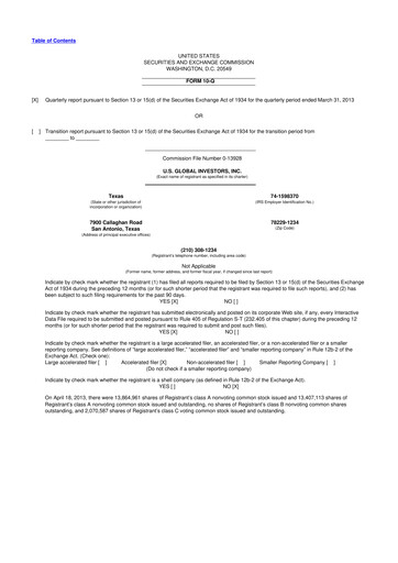 Thumbnail U.S. Global Investors 10-Q Quarterly Report FY2013 