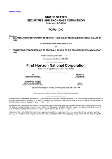Miniature First Horizon Corporation 10-Q Rapport trimestriel 2013 
