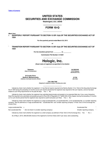 Miniature Hologic 10-Q Rapport trimestriel 2013 