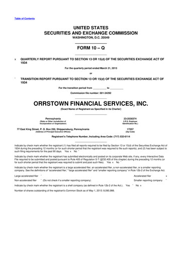 Thumbnail Orrstown Financial Services 10-Q Quarterly Report FY2013 