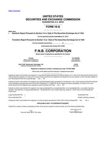 Thumbnail F.N.B. Corporation
 10-Q Quarterly Report FY2013 