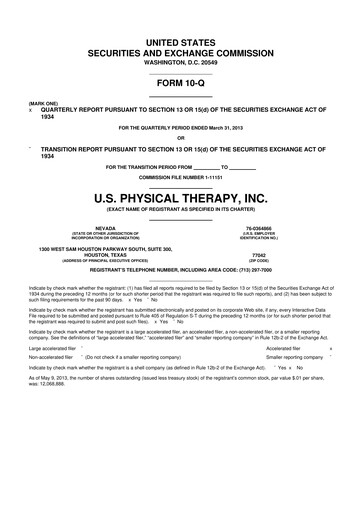 Thumbnail U.S. Physical Therapy, Inc. 10-Q Quarterly Report FY2013 