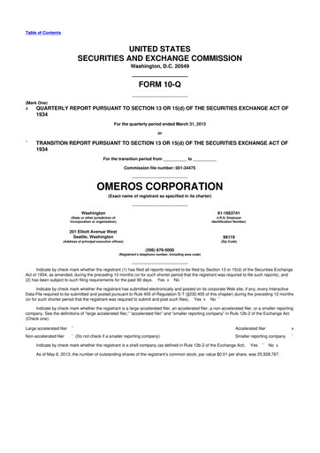 Vorschaubild Omeros Corporation 10-Q Quartalsbericht 2013 