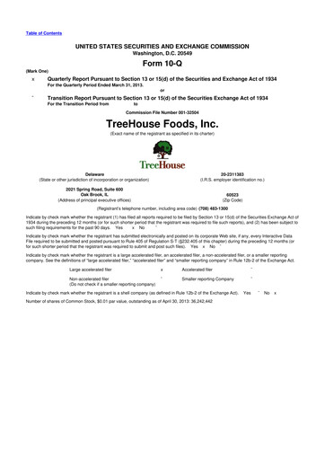 Vorschaubild TreeHouse Foods
 10-Q Quartalsbericht 2013 