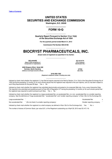 Thumbnail BioCryst Pharmaceuticals
 10-Q Quarterly Report FY2013 