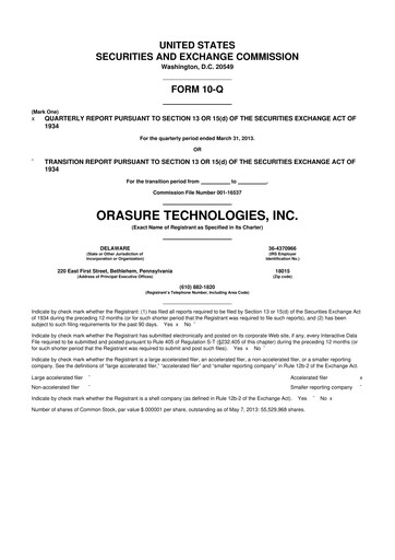 Thumbnail OraSure Technologies 10-Q Quarterly Report FY2013 