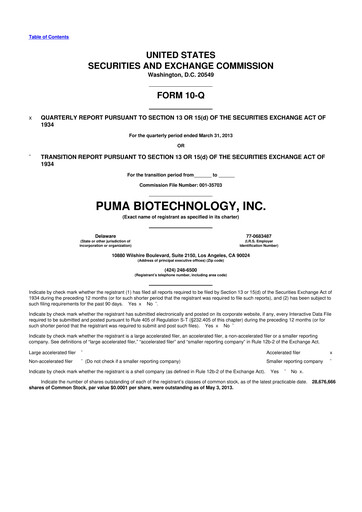 Miniature Puma Biotechnology 10-Q Rapport trimestriel 2013 