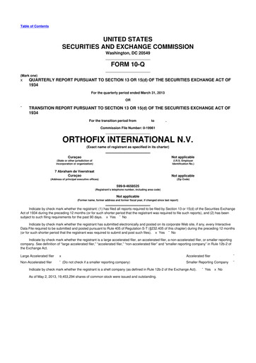 Thumbnail Orthofix Medical
 10-Q Quarterly Report FY2013 