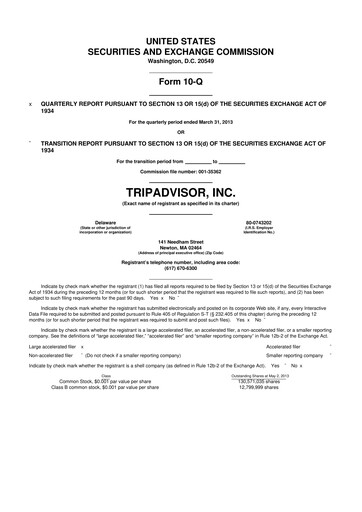 Thumbnail TripAdvisor 10-Q Quarterly Report FY2013 