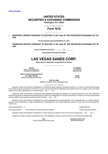 Thumbnail Las Vegas Sands 10-Q Quarterly Report FY2013 