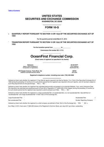 Thumbnail OceanFirst Financial 10-Q Quarterly Report FY2013 